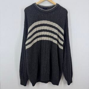 Steve & Barrys Wool Blend Sweater Mens XXL Gray White Striped Y2K Grandpacore